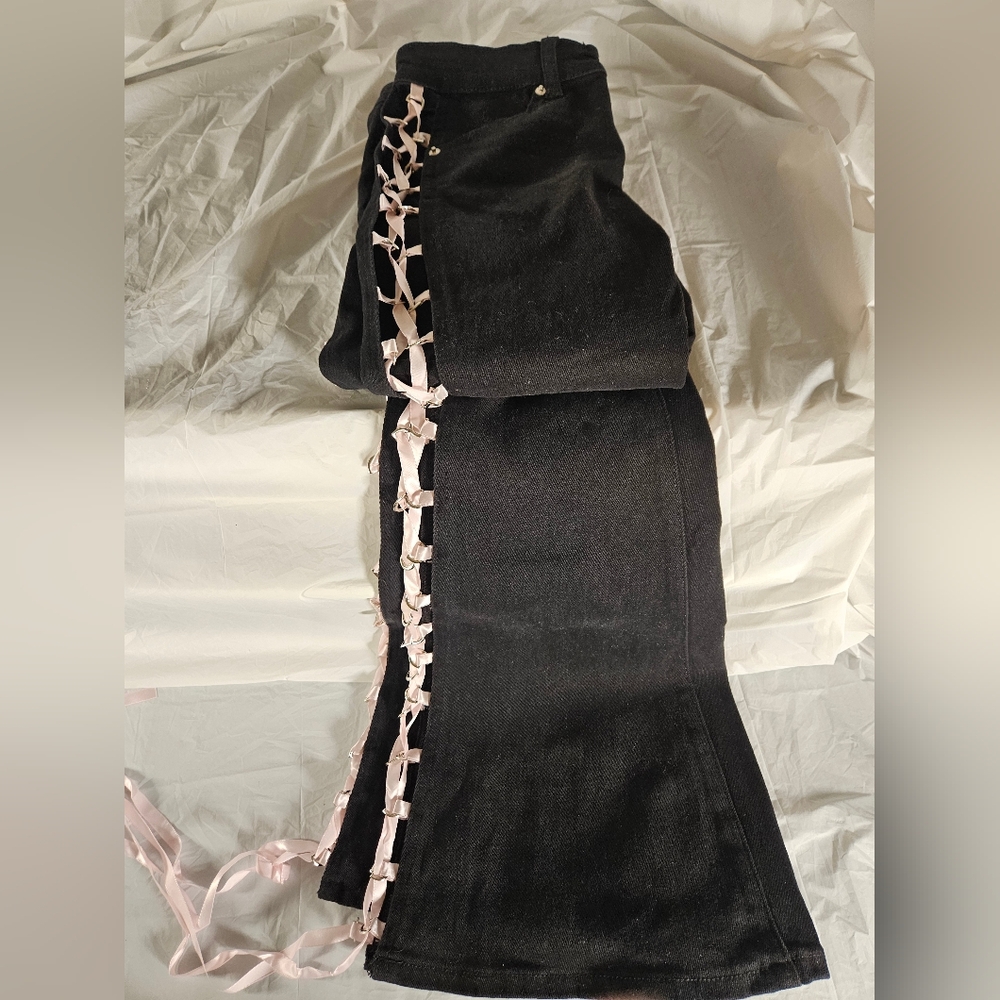 Edikted NWT Black Jeans With Peekaboo Lace Up Sides